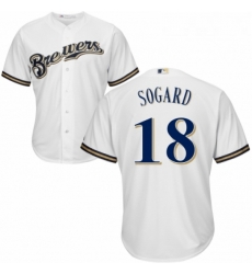 Youth Majestic Milwaukee Brewers 18 Eric Sogard Authentic Navy Blue Alternate Cool Base MLB Jersey 