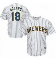 Youth Majestic Milwaukee Brewers 18 Eric Sogard Replica White Home Cool Base MLB Jersey 