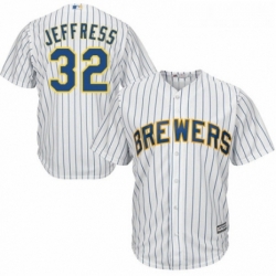 Youth Majestic Milwaukee Brewers 32 Jeremy Jeffress Replica White Home Cool Base MLB Jersey 