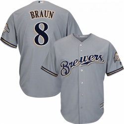 Youth Majestic Milwaukee Brewers 8 Ryan Braun Replica Grey Road Cool Base MLB Jersey