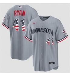 Men Minnesota Twins 41 Joe Ryan Grey 2026 USA 250 Fourth of July Stitched Baseball Jersey Men Minnesota Twins 41 Joe Ryan Grey 2026 USA 250 Fourth of July Stitched Baseball Jersey