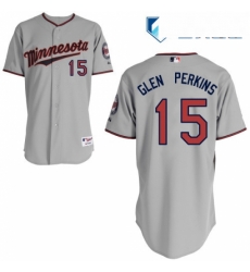 Mens Majestic Minnesota Twins 15 Glen Perkins Authentic Grey Road Cool Base MLB Jersey