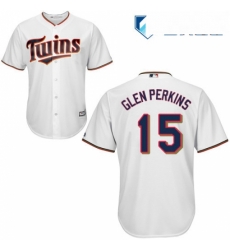 Mens Majestic Minnesota Twins 15 Glen Perkins Replica White Home Cool Base MLB Jersey