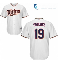 Mens Majestic Minnesota Twins 19 Anibal Sanchez Replica White Home Cool Base MLB Jersey 