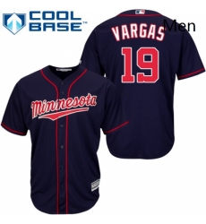 Mens Majestic Minnesota Twins 19 Kennys Vargas Replica Navy Blue Alternate Road Cool Base MLB Jersey