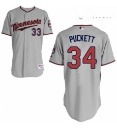 Mens Majestic Minnesota Twins 34 Kirby Puckett Replica Grey Road Cool Base MLB Jersey