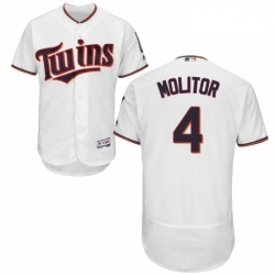 Mens Majestic Minnesota Twins 4 Paul Molitor White Home Flex Base Authentic Collection MLB Jersey