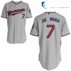 Mens Majestic Minnesota Twins 7 Joe Mauer Authentic Grey Road Cool Base MLB Jersey