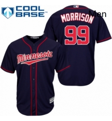 Mens Majestic Minnesota Twins 99 Logan Morrison Replica Navy Blue Alternate Road Cool Base MLB Jersey 