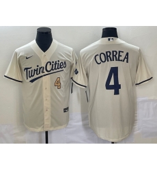 Men's Minnesota Twins #4 Carlos Correa Number Cream 2022 City Connect Cool Base Stitched Jersey