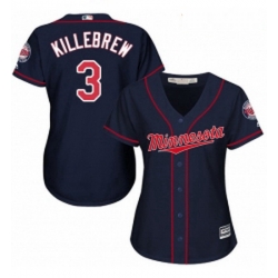 Womens Majestic Minnesota Twins 3 Harmon Killebrew Replica Navy Blue Alternate Road Cool Base MLB Jersey