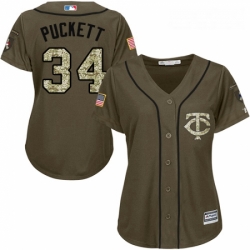 Womens Majestic Minnesota Twins 34 Kirby Puckett Authentic Green Salute to Service MLB Jersey