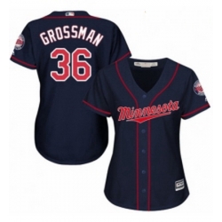 Womens Majestic Minnesota Twins 36 Robbie Grossman Authentic Navy Blue Alternate Road Cool Base MLB Jersey 