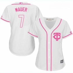 Womens Majestic Minnesota Twins 7 Joe Mauer Authentic White Fashion Cool Base MLB Jersey