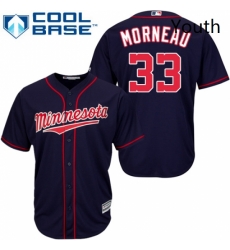 Youth Majestic Minnesota Twins 33 Justin Morneau Replica Navy Blue Alternate Road Cool Base MLB Jersey