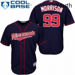 Youth Majestic Minnesota Twins 99 Logan Morrison Authentic Navy Blue Alternate Road Cool Base MLB Jersey 