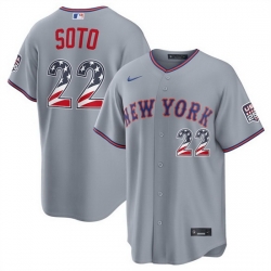 Men New York Mets  22 Juan Soto Grey USA 250 Fourth of July Home Stitched Baseball Jersey