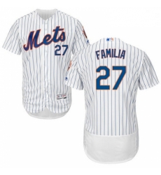 Mens Majestic New York Mets 27 Jeurys Familia White Home Flex Base Authentic Collection MLB Jersey