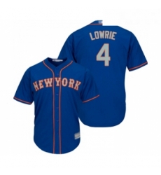 Mens New York Mets 4 Jed Lowrie Replica Royal Blue Alternate Road Cool Base Baseball Jersey 