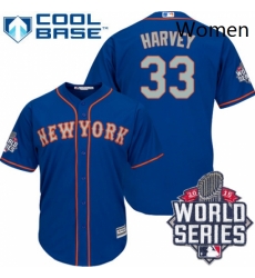 Womens Majestic New York Mets 33 Matt Harvey Authentic BlueGrey NO 2015 World Series MLB Jersey