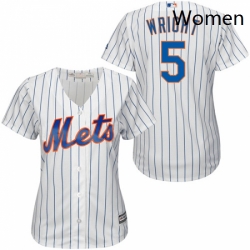 Womens Majestic New York Mets 5 David Wright Replica WhiteBlue Strip MLB Jersey