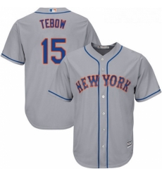 Youth Majestic New York Mets 15 Tim Tebow Authentic Grey Road Cool Base MLB Jersey