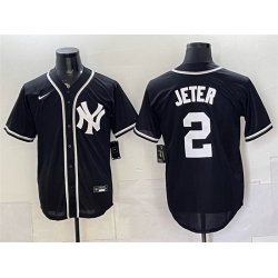 Men New York Yankees  2 Derek Jeter 2026 Fashion Replica Black Out Stitched Baseball Jersey