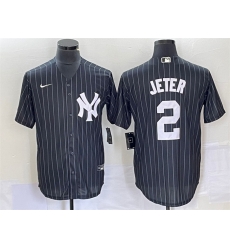 Men New York Yankees 2 Derek Jeter Black Cool Base Stitched Baseball Jersey