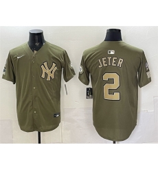 Men New York Yankees  2 Derek Jeter Olive 2026 Armed Forces Day Stitched Baseball Jersey