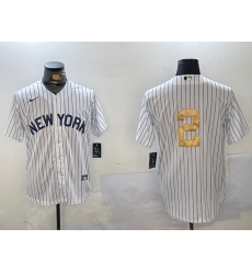 Men New York Yankees 2 Derek Jeter White Pinstripe Without Name Fashion Cool Base Jersey 1