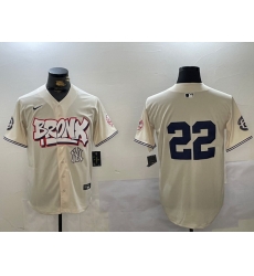 Men New York Yankees 22 Juan Soto Cream Bronx Graffiti V2 Vapor Limited Stitched Baseball Jersey 2