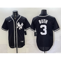 Men New York Yankees  3 Babe Ruth 2026 Fashion Replica Black Out Stitched Baseball Jersey