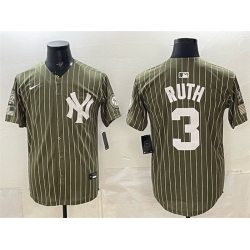 Men New York Yankees  3 Babe Ruth Olive 2026 Armed Forces Day Salute To Service Stitched Baseball Jersey