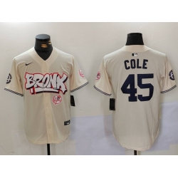 Men New York Yankees 45 Gerrit ColeCream The Bronx Graffiti V2 Vapor Limited Stitched Baseball Jersey