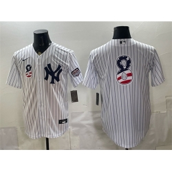 Men New York Yankees  8 Yogi Berra White 2026 USA 250 Fourth of July Home Stadium Stitched Baseball Jersey