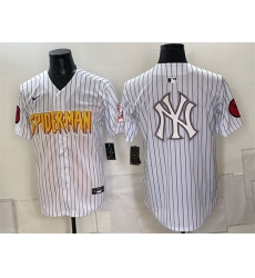 Men New York Yankees X Spider Man Team Big Logo White Limited Stitched Baseball Jersey 003