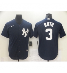 Men Nike New York Yankees Babe Ruth 3 Navy Road Flex Base Authentic Collection Jersey