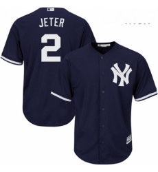 Mens Majestic New York Yankees 2 Derek Jeter Replica Navy Blue Alternate MLB Jersey