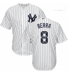 Mens Majestic New York Yankees 8 Yogi Berra Authentic White Team Logo Fashion MLB Jersey