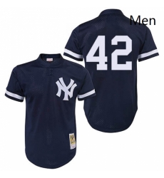 Mens Mitchell and Ness 1995 New York Yankees 42 Mariano Rivera Replica Navy Blue Throwback MLB Jersey