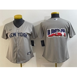 Women New York Yankees Gray Team Big Logo Cool Base Stitched Jersey 5