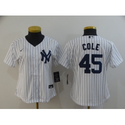 Women Yankees 45 Gerrit Cole White Women 2020 Nike Cool Base Jersey