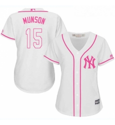 Womens Majestic New York Yankees 15 Thurman Munson Authentic White Fashion Cool Base MLB Jersey