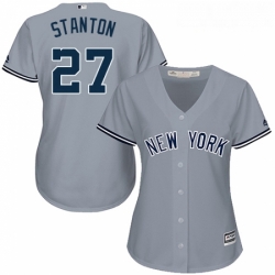 Womens Majestic New York Yankees 27 Giancarlo Stanton Replica Grey Road MLB Jersey  Womens Majestic New York Yankees 27 Giancarlo Stanton Replica Grey Road MLB Jersey