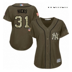 Womens Majestic New York Yankees 31 Aaron Hicks Authentic Green Salute to Service MLB Jersey Womens Majestic New York Yankees 31 Aaron Hicks Authentic Green Salute to Service MLB Jersey