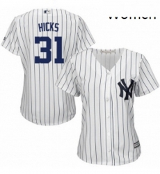 Womens Majestic New York Yankees 31 Aaron Hicks Authentic White Home MLB Jersey