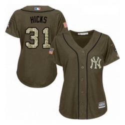 Womens Majestic New York Yankees 31 Aaron Hicks Replica Green Salute to Service MLB Jersey Womens Majestic New York Yankees 31 Aaron Hicks Replica Green Salute to Service MLB Jersey