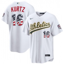 Men Oakland Athletics  16 Nick Kurtz White 250 Fourth of July Home Stadium Stitched Baseball Jersey