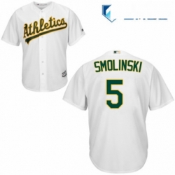 Mens Majestic Oakland Athletics 5 Jake Smolinski Replica White Home Cool Base MLB Jersey  Mens Majestic Oakland Athletics 5 Jake Smolinski Replica White Home Cool Base MLB Jersey