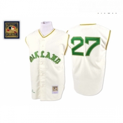 Mens Mitchell and Ness 1968 Oakland Athletics 27 Catfish Hunter Authentic Cream Throwback MLB Jersey Mens Mitchell and Ness 1968 Oakland Athletics 27 Catfish Hunter Authentic Cream Throwback MLB Jersey
